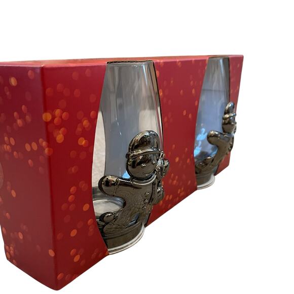 Set of 2 Metal & Glass Christmas SNOWMAN Stemless Wine Glasses New - Picture 5 of 10